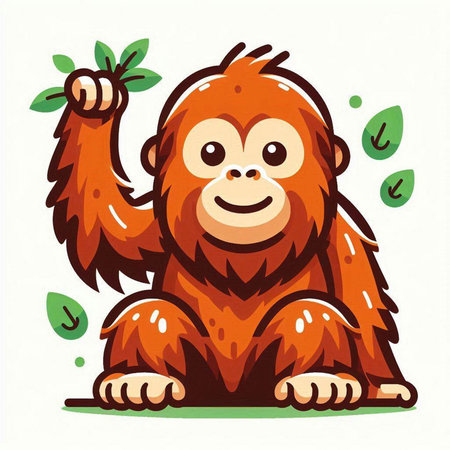 Vector illustration of a cute cartoon orangutan with leaves on white backgroundのイラスト素材