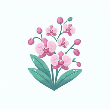 Orchid flower vector illustration isolated on white background. Floral design element.のイラスト素材
