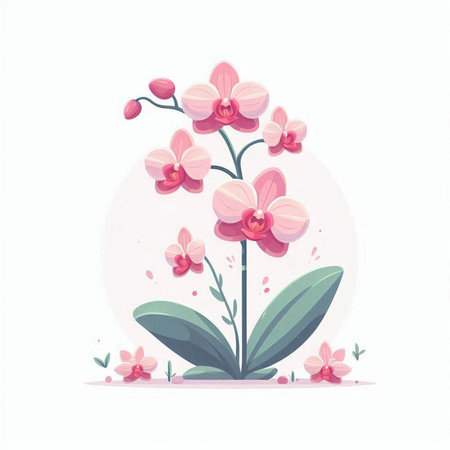 Beautiful pink orchid flowers. Vector illustration in cartoon style.のイラスト素材