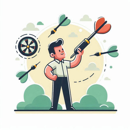 Businessman with a dart in his hand. Flat vector illustration.のイラスト素材