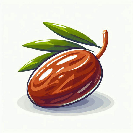 Illustration of a date fruit with leaves on a white background.のイラスト素材