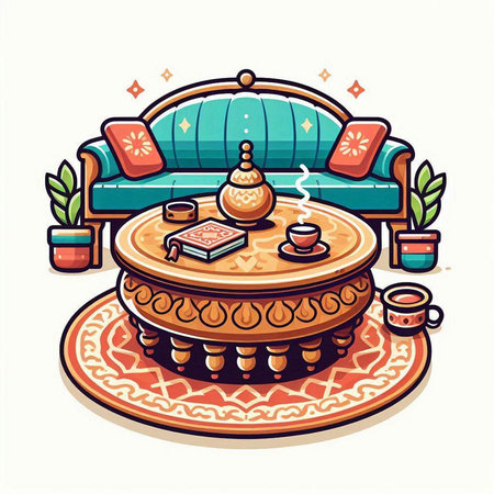 Coffee table and sofa in retro style. Vector illustration.のイラスト素材
