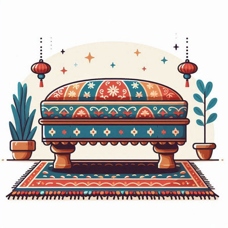 Vector illustration of a cozy sofa in the living room with decorative elementsのイラスト素材