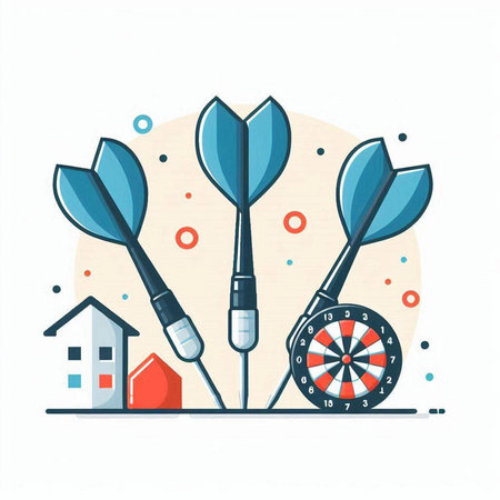 Darts and houses on the background. Vector illustration in flat style.のイラスト素材