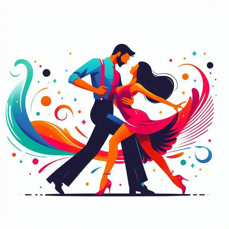 Couple dancing ballroom dance on abstract colorful background. Vector illustration.のイラスト素材