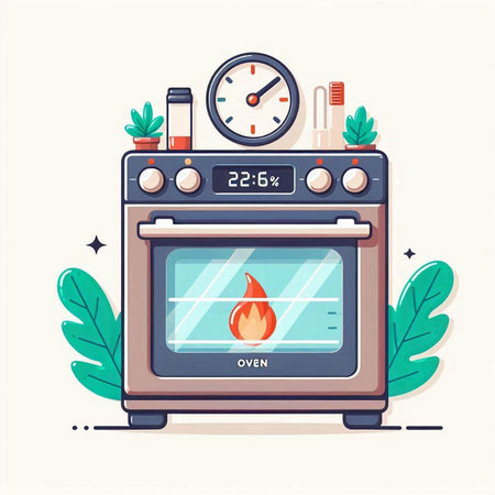 Kitchen gas stove with gas stove. Flat style vector illustration.のイラスト素材