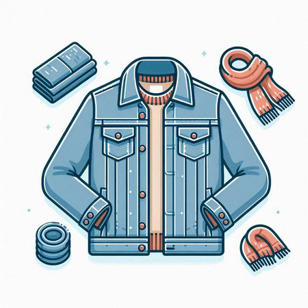 Men's jacket and accessories. Vector illustration in hand drawn style.のイラスト素材