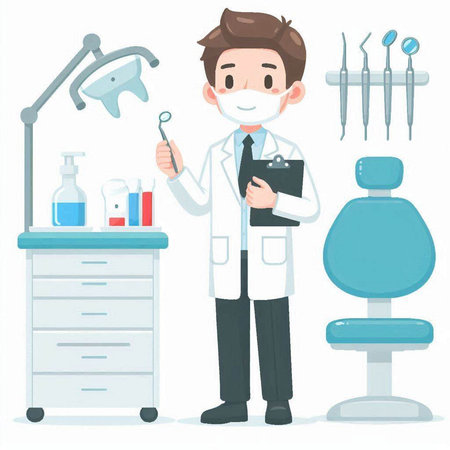 Male dentist with stomatology tools in dental office vector illustrationのイラスト素材