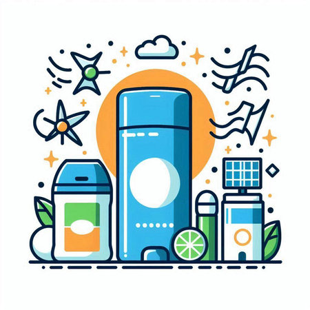 Vector illustration of a set of eco-friendly products and accessories.のイラスト素材