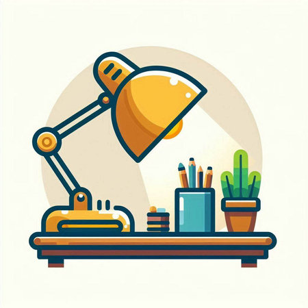 Desk lamp flat icon, vector illustration. Flat design style with long shadowのイラスト素材