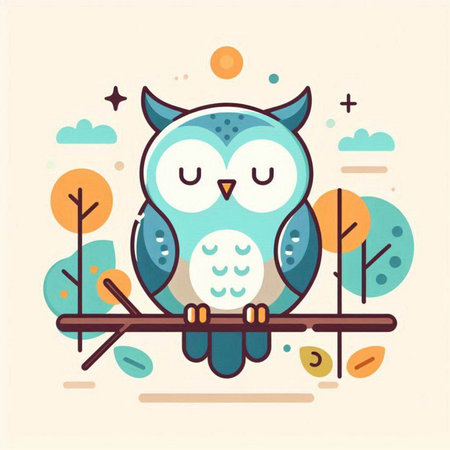 Cute owl in the forest. Vector illustration in flat style.のイラスト素材