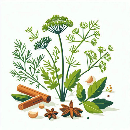 Herbs and spices vector illustration. Herbs and spices collection.のイラスト素材