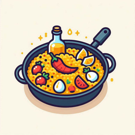 Illustration of paella in a frying pan, vector illustration.のイラスト素材