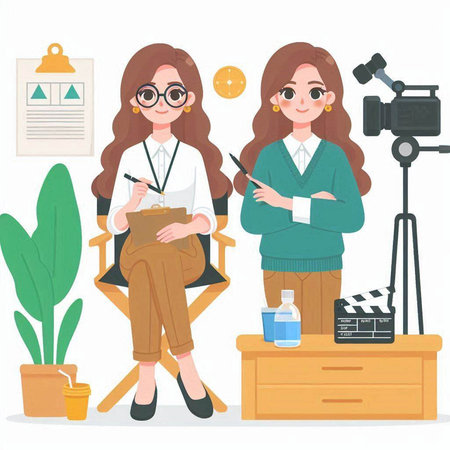 Female beauty blogger and vlogger. Cute cartoon style. Vector illustration.のイラスト素材