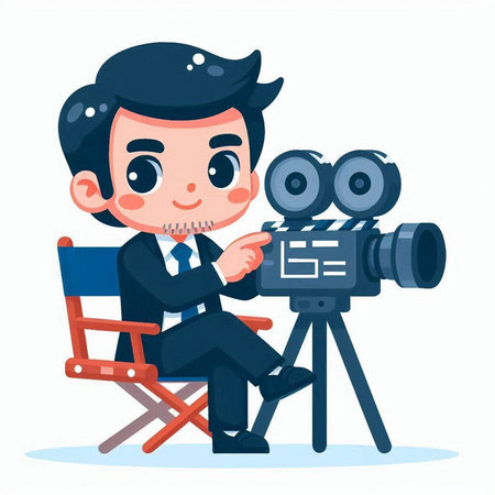 Cinema director with camera. Vector illustration in cartoon style.のイラスト素材