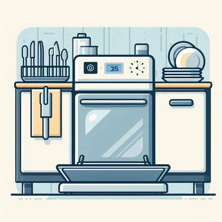 Kitchen interior, vector illustration in flat design style. Furniture and kitchen equipment.のイラスト素材