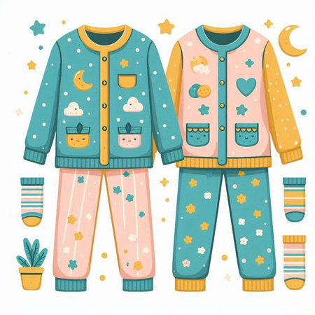 Children's pajamas with sleepwear. Vector illustration in cartoon style.のイラスト素材