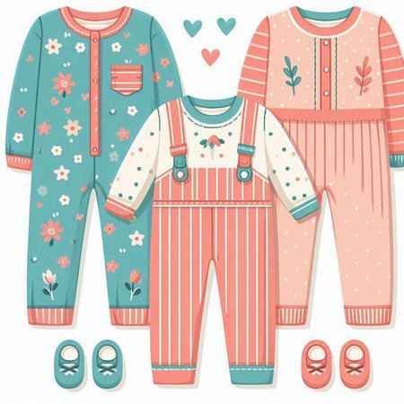 Set of cute pajamas for baby. Vector illustration in cartoon style.のイラスト素材