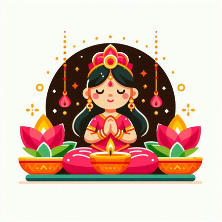 Happy Diwali - Indian festival of lights. Greeting card. Vector illustrationのイラスト素材