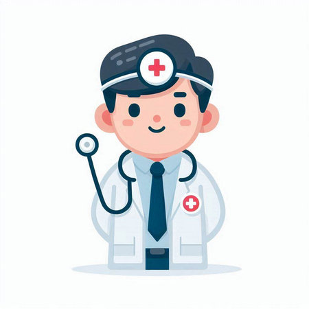 Medical doctor with stethoscope. Vector illustration in cartoon style.のイラスト素材