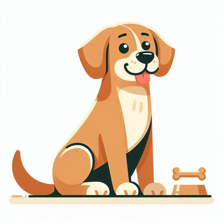 Vector illustration of a dog sitting on the floor and waiting for a treat.のイラスト素材