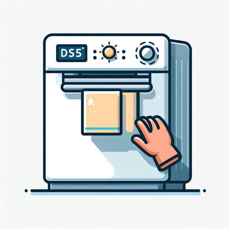 Coffee machine with hand. Modern flat line vector illustration.のイラスト素材