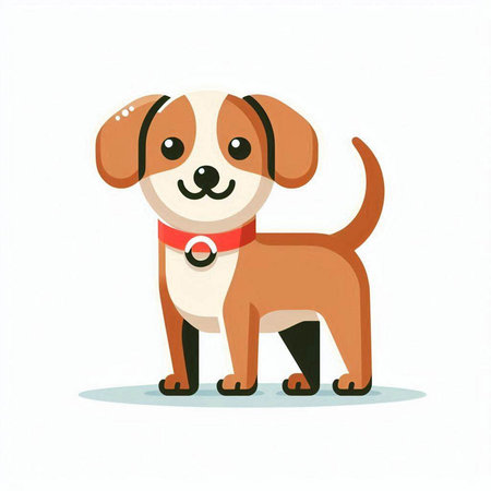 Cute cartoon dog with red collar isolated on white background. Vector illustration.のイラスト素材