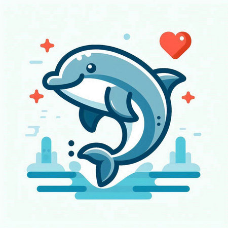 Dolphin in the sea. Vector illustration, flat design style.のイラスト素材