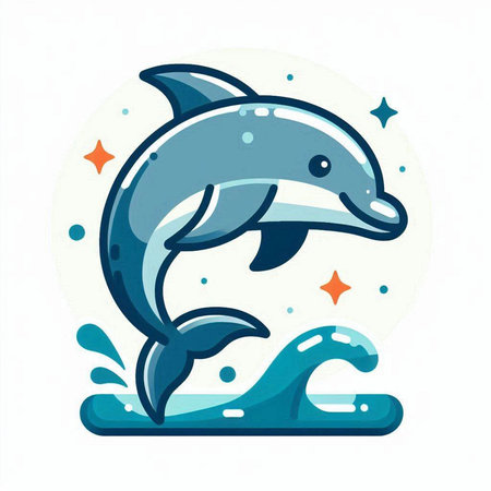 Dolphin jumping out of the water. Vector illustration in flat style.のイラスト素材