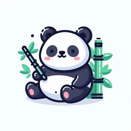 Cute panda sitting with bamboo. Vector illustration in cartoon style.のイラスト素材