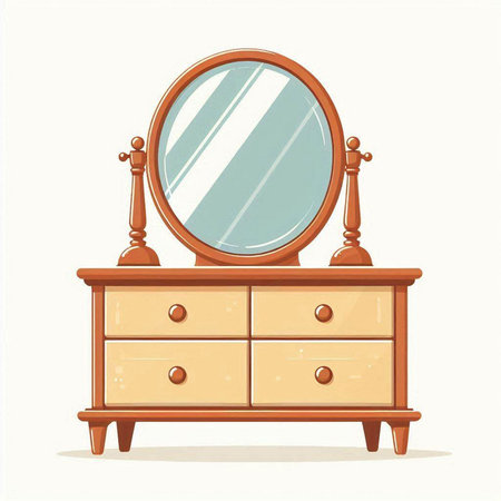 Vector illustration of a vintage mirror on a chest of drawers.のイラスト素材