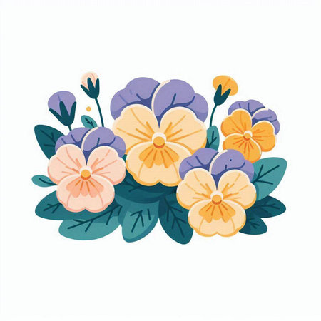 Hand drawn vector illustration of a bouquet of pansy flowers.のイラスト素材