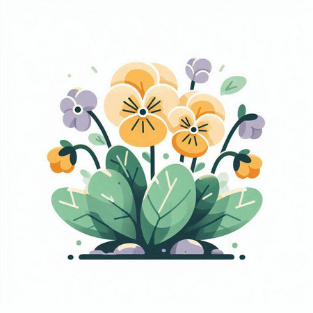 Vector illustration of a bouquet of pansy flowers in a flat style.のイラスト素材