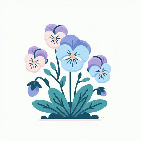 Flowering pansy. Vector illustration in a flat style.のイラスト素材