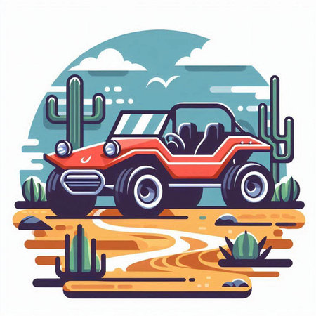 Off-road vehicle in the desert. Vector illustration in flat styleのイラスト素材