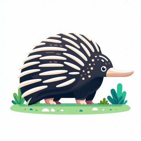 Cute hedgehog on the lawn. Vector illustration in cartoon style.のイラスト素材