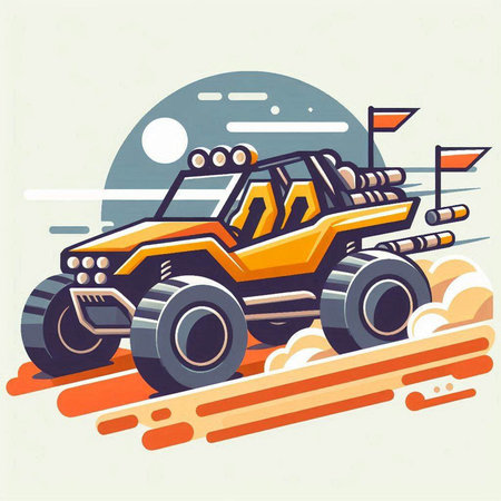 Off-road vehicle on the road. Vector illustration in retro style.のイラスト素材