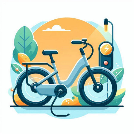 Bicycle on the road in the park. Flat style vector illustration.のイラスト素材