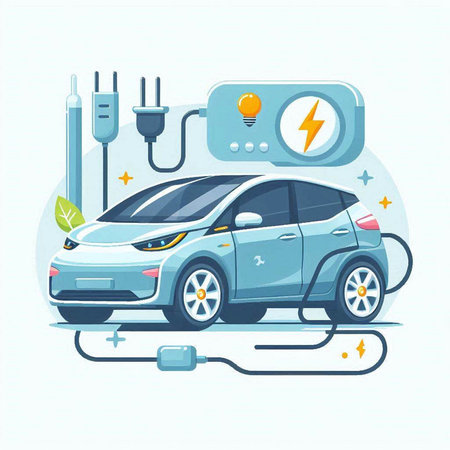 Electric car charging station, vector illustration. Electric vehicle charging station.のイラスト素材