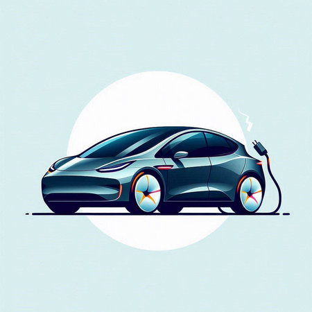 Illustration of electric car. Electric vehicle concept. Vector illustration.のイラスト素材