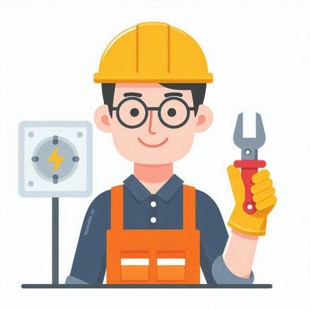 Engineer holding a spanner and a wrench. Vector illustration.のイラスト素材