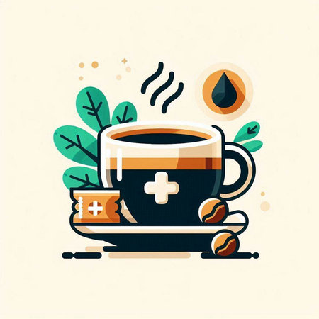 Coffee cup with medical symbols. Vector illustration in flat styleのイラスト素材