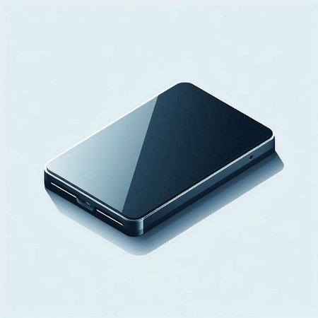 Realistic black smartphone with shadow on blue background. Vector illustration.のイラスト素材