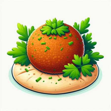 Illustration of a tomato ball with parsley on a white backgroundのイラスト素材