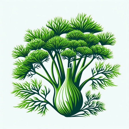 Fresh green fennel on a white background. Vector illustration.のイラスト素材