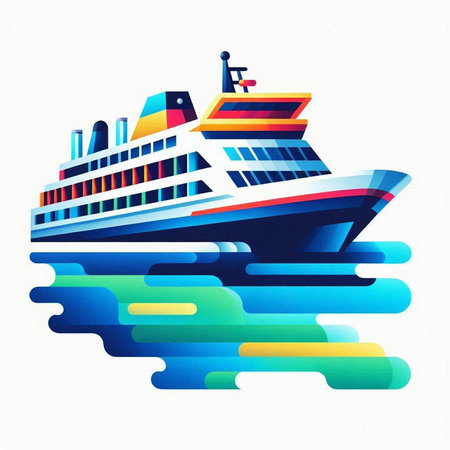 Cruise ship in the sea. Vector illustration. Eps 10.のイラスト素材