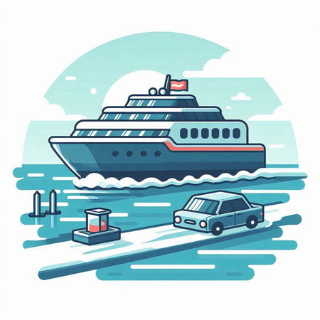 Cruise ship in the sea. Vector illustration in flat style.のイラスト素材