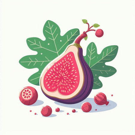 Figs with leaves and berries. Vector illustration on white background.のイラスト素材