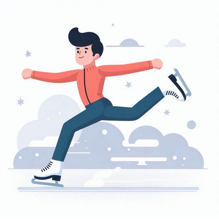 Man skating on ice. Winter sport. Vector illustration in flat styleのイラスト素材