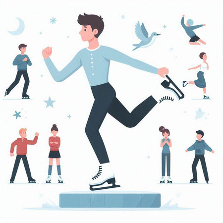 Ice Skating. Winter sport. Vector illustration in flat style.のイラスト素材